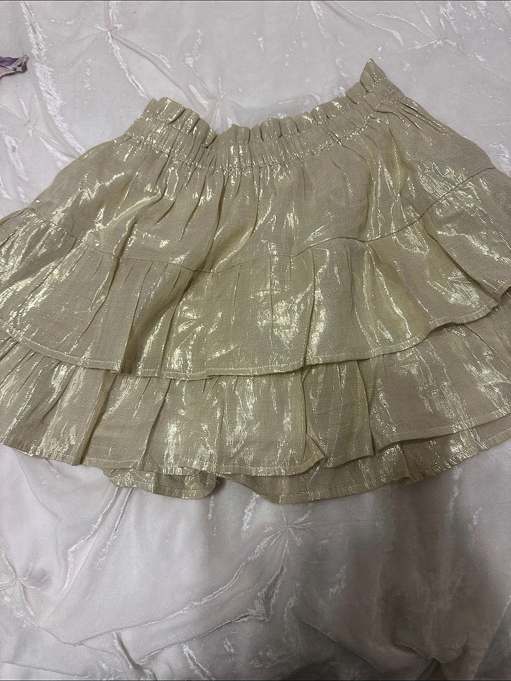 CREWCUTS Girls Gold Metallic Tiered Skirt Cream XL